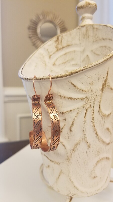 Etched Copper Hoop Earrings: Exquisite and Unique Designs: Free Shipping